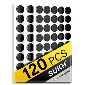 SUKH‎ 120 PCS Round Magnets Adhesive Black 2cm Square Magnets for Crafts